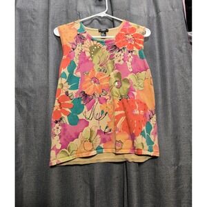 OBee Floral Tank Top Sleeveless Knit Beaded Accents Colorful‎ Casual Size Large